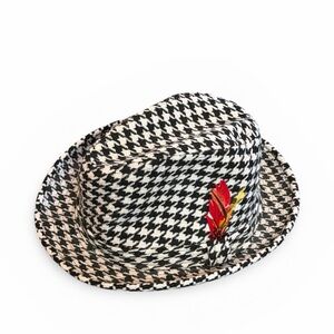 Park Royal Blk/WhiBAMA Houndstooth Fedora Hat Size 7 1/4 Roll Tide Feather  USA